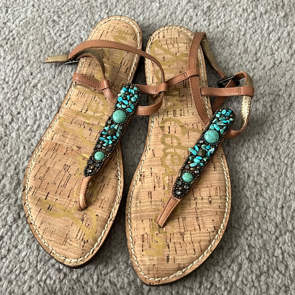 Sam Edelman Turquoise Cork Sandals in size 8.5